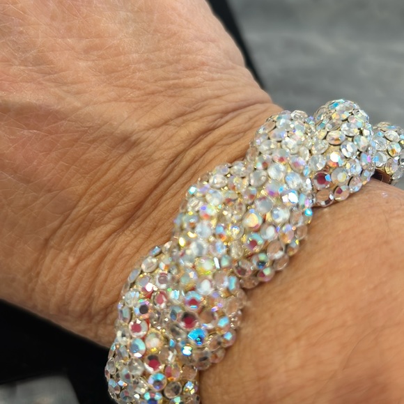 Aurora Borealis Crystal With Gold Rope Style Hinged Bracelet-boutique - Picture 7 of 12